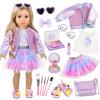 American 18 Inch Doll Makeup Accessories and Clothes Set Includes 18 Inch Doll Clothes and Shoes Bag Makeup Brush Set Foldable Haircomb Eyeshadow Lipstick Bow Hair Clip Sunglasses Hair RopeNo Dolls view 1