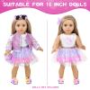 American 18 Inch Doll Makeup Accessories and Clothes Set Includes 18 Inch Doll Clothes and Shoes Bag Makeup Brush Set Foldable Haircomb Eyeshadow Lipstick Bow Hair Clip Sunglasses Hair RopeNo Dolls view 3