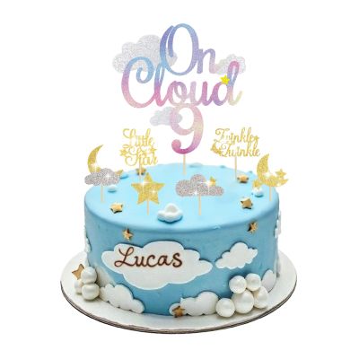 13Pcs Decor Glitter On Cloud 9 Cake Topper Glitter Little Star Cupcake Toppers Moon Cloud Cupcake Twinkle Twinkle Little Star Baby Shower Decorations for Kids Birthday Party Supplies