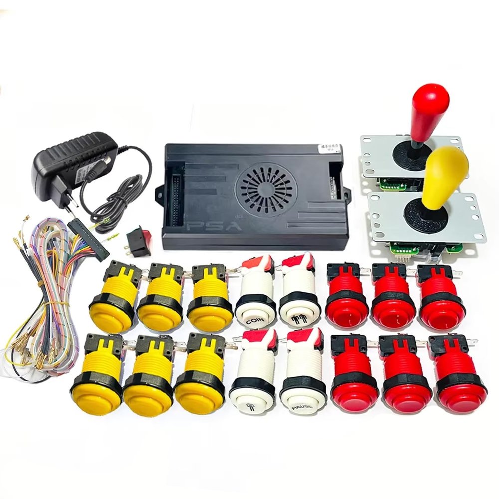 9800 in 1 Saga DX Special Version Arcade Board DIY KIT Up to 4 Players Support 3D Games Joystick Buttons Harness Cable (Red Yellow)