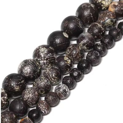 6/8/10mm Black Cracked Old Agate Beads Natural Stone Round Spacer Beads for Making DIY Bracelets Accessories 15'',Black Cracked,6mm (Approx 61pcs)