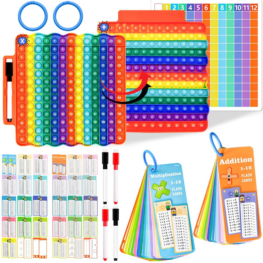 Addition Flash Cards+Multiplication Flash Cards + Fingertip Bubbles Toy, Interesting Math Combination, Math Games for Children Aged 3 +