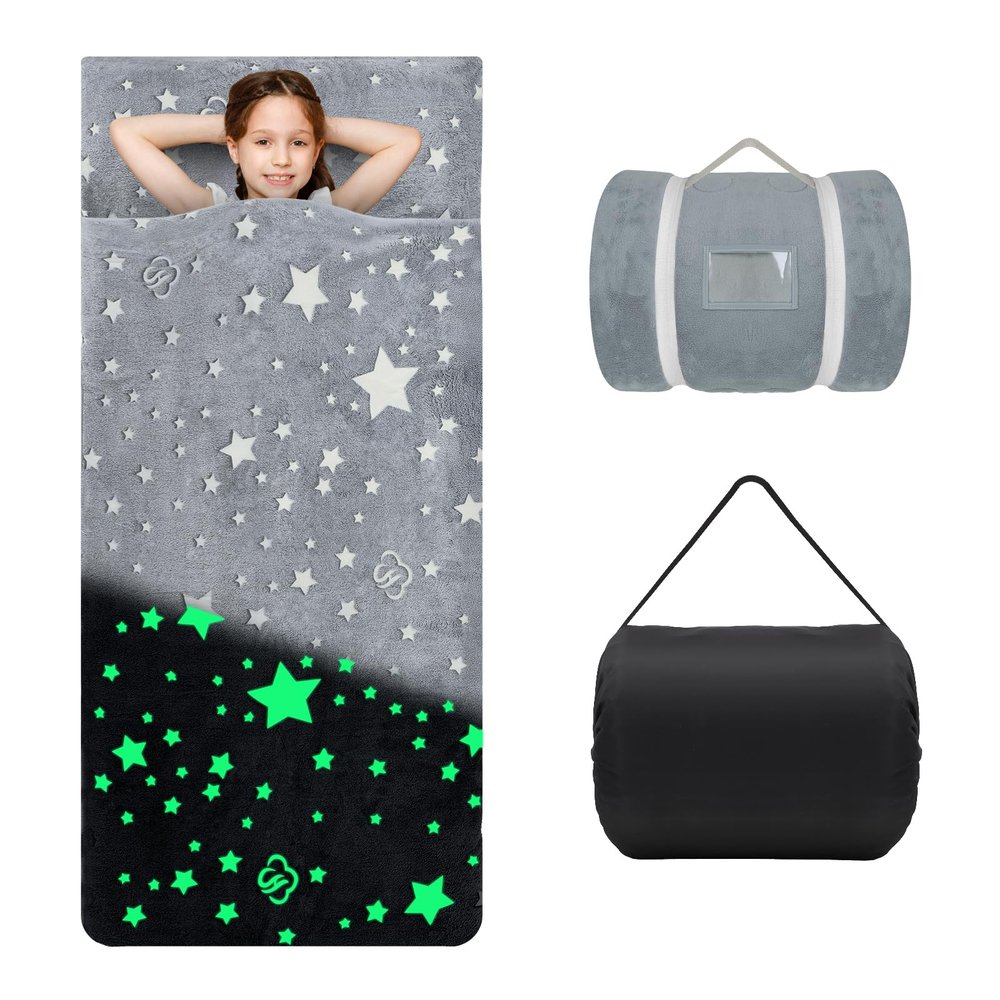 Kids Sleeping Bag Soft Plush Glowing Toddler Nap Mat for Boys Girls Large 67 * 27.5 Inch Sleeping Mat for Daycare Preschool Kindergarten