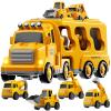 KIZONLY Construction Trucks Toys for 2 3 4 5 Years Old Boys - 5-in-1 Carrier Transport Vehicle Truck for Toddlers 2-4 Years with Crane, Mixer, Pushdozer and Excavator, Car Toys Birthdays Gift view 1