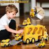 KIZONLY Construction Trucks Toys for 2 3 4 5 Years Old Boys - 5-in-1 Carrier Transport Vehicle Truck for Toddlers 2-4 Years with Crane, Mixer, Pushdozer and Excavator, Car Toys Birthdays Gift view 2
