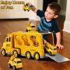 KIZONLY Construction Trucks Toys for 2 3 4 5 Years Old Boys - 5-in-1 Carrier Transport Vehicle Truck for Toddlers 2-4 Years with Crane, Mixer, Pushdozer and Excavator, Car Toys Birthdays Gift view 4