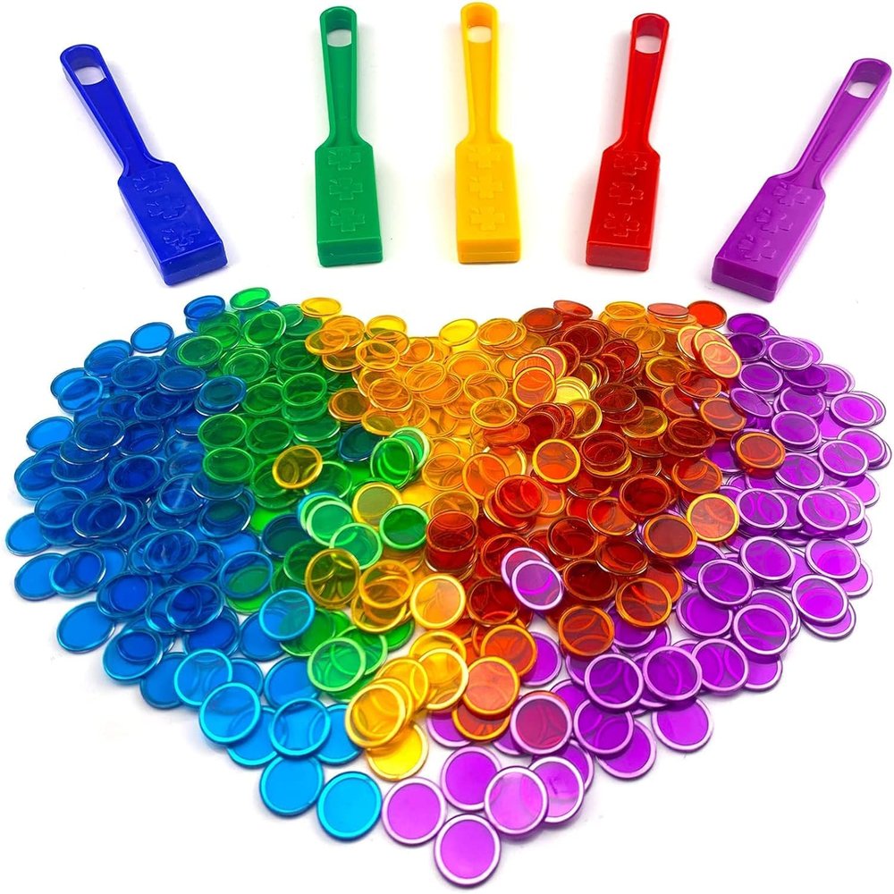 Dacefloy Magnetic Wand and Bingo Chips Set (5 Packs) - STEM Science Kit with Multicolored Transparent Discs for Kids Learning, Family Game Night & School Activities