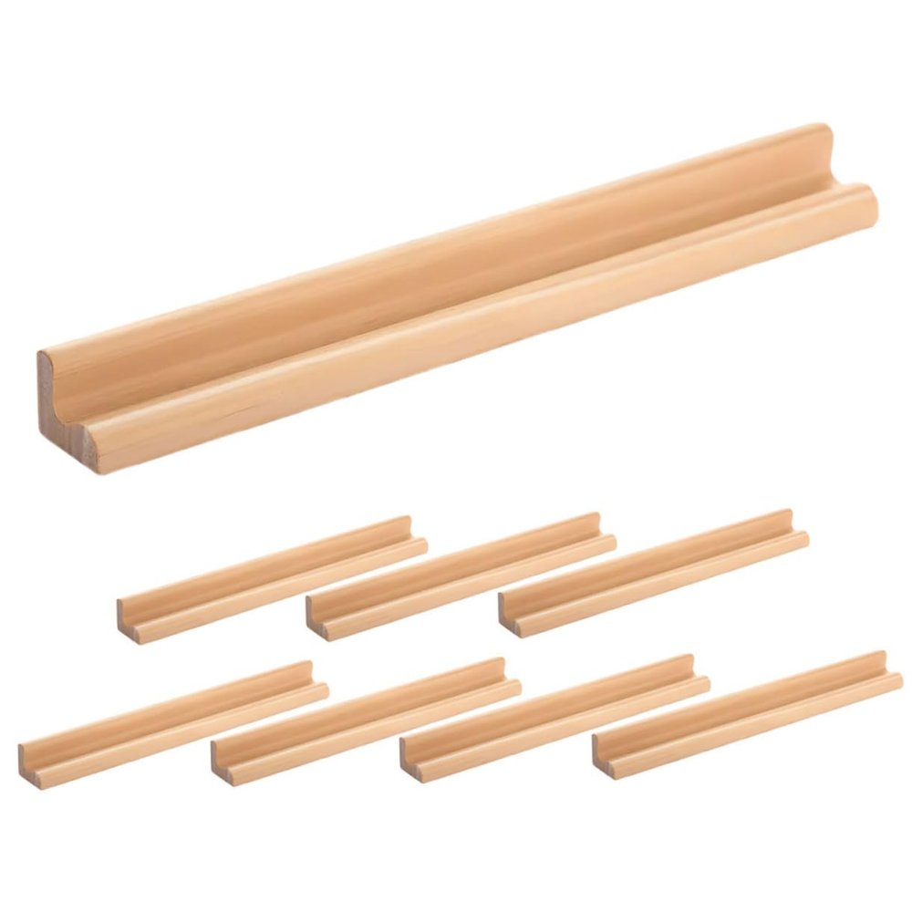 Amosfun 8pcs Wooden Domino Holder Tray Multi-function Display Stand for Domino Tiles Natural Wood Finish Stylish Desktop Support for Home Decor and Game Organization