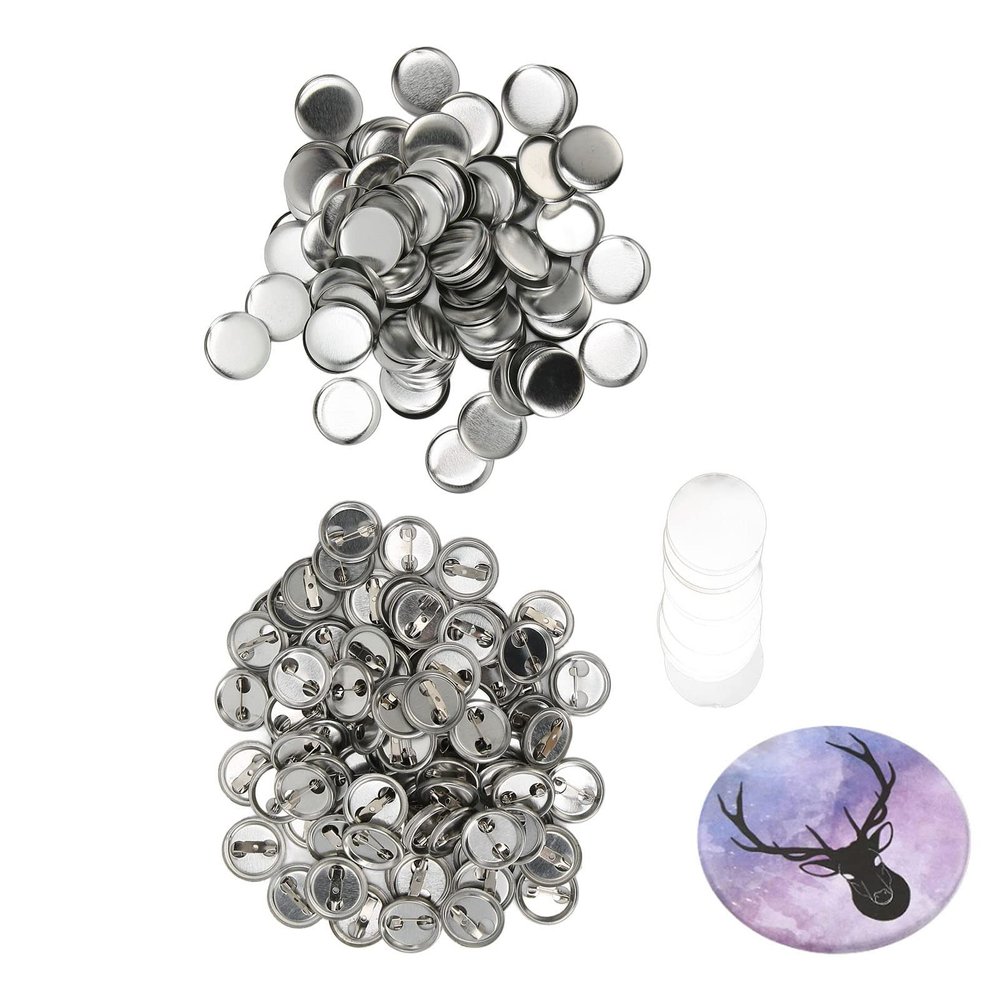 Blank Button Badge Parts Set Round Shape Prevention Easy Print Button Pin Badge Kit for Button Making Machine DIY Gifts School Activities Iron Material 100 Sets (25MM)