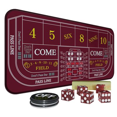 iEsstros Craps Table Top Set Craps Mat 70" x 35" Craps Table Mat Craps Table Top Mat with 5 Craps Casino Craps ON/Off Poker Button Storage Bag Craps Game Layout-Red