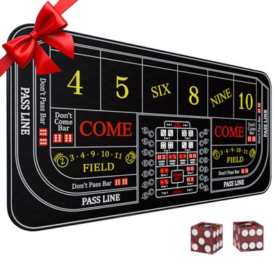 iEsstros Craps Table Top Set Craps Mat 35" x 16" Mini Craps Table Mat Craps Table Top Mat with 2 Casino Dice Craps Game Layout Casino Games for Adults-Black