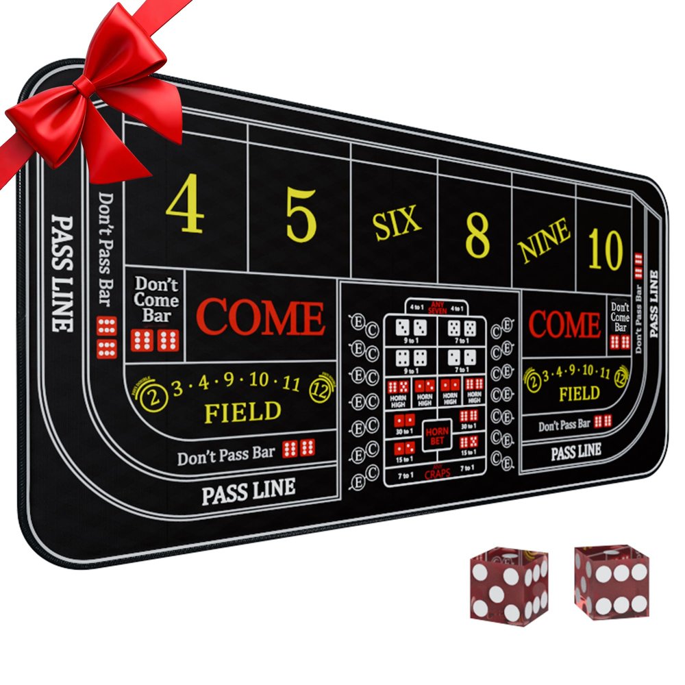 iEsstros Craps Table Top Set Craps Mat 35" x 16" Mini Craps Table Mat Craps Table Top Mat with 2 Casino Dice Craps Game Layout Casino Games for Adults-Black