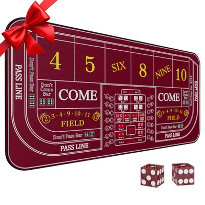 iEsstros Craps Table Top Set Craps Mat 35" x 16" Mini Craps Table Mat with 2 Casino Dice Craps Game Layout Casino Games for Adults-Red