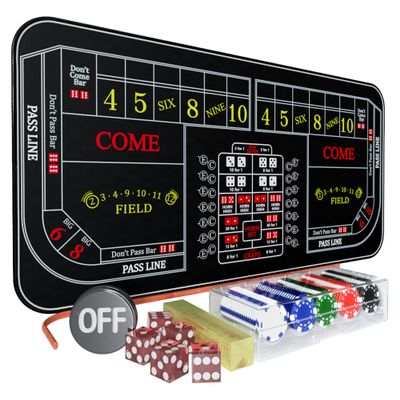 iEsstros Craps Table Top Set Craps Mat 70" x 35" Double Dealer Craps Table Top Mat with 5 Casino Dice Casino Craps Stick 100 Poker Chips Craps ON/Off Poker Button Storage Bag-Black