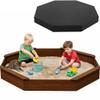 85"x78" Octagon Wooden Sandbox with Waterproof Cover & Liner, Large Outdoor Sandpit with Benches, Fir Wood Sand Box for Kids Backyard Play, Weather-Resistant,Walnut view 1