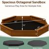 85"x78" Octagon Wooden Sandbox with Waterproof Cover & Liner, Large Outdoor Sandpit with Benches, Fir Wood Sand Box for Kids Backyard Play, Weather-Resistant,Walnut view 3