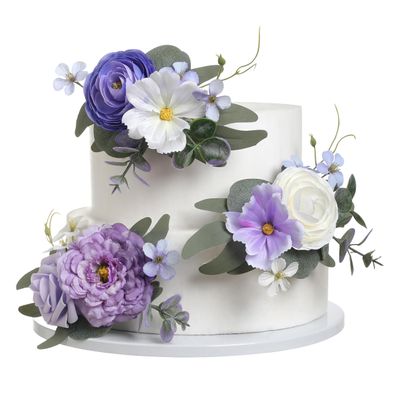 YYHUAWU 3Pcs Cake Toppers Artificial Flowers Cake Decorations, Pre Made Cake Toppers, Artificial Rose Cake Decorations for Wedding Birthday Baptism Party Bridal or Baby Shower Party Supplies