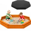 85"x78" Octagon Wooden Sandbox with Waterproof Cover & Liner, Large Outdoor Sandpit with Benches, Fir Wood Sand Box for Kids Backyard Play, Weather-Resistant, Natural view 1