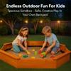 85"x78" Octagon Wooden Sandbox with Waterproof Cover & Liner, Large Outdoor Sandpit with Benches, Fir Wood Sand Box for Kids Backyard Play, Weather-Resistant, Natural view 2