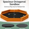 85"x78" Octagon Wooden Sandbox with Waterproof Cover & Liner, Large Outdoor Sandpit with Benches, Fir Wood Sand Box for Kids Backyard Play, Weather-Resistant, Natural view 3