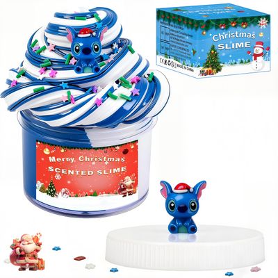 Christmas Blue Butter Slime,Add-in with Santa Hat,Special Holiday Sticker,Non-Sticky Premade Toys Gifts Party Favor,Christmas Stocking Stuffers for Kids (7oz 200ML)