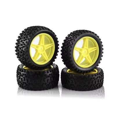 4PC Wear-Resistant Off Road Tires Plastic Rim Rubber Tyre Compatible with 1:10 RC Car 94107 94166 94106 94155 144001(Yellow)