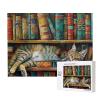 Cafemira Wooden Jigsaw Puzzle 500 Pcs for Adult,Cat Sleeps On The Bookshelf,Hands On Assembly of Your Home Decor Wall Art,Relieve Stress and Enjoy The Fun of Solving Puzzles,Gift for Pet Lovers view 2