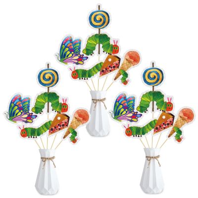 15PCS Hungry Caterpillar Party Decorations,Reading Story Theme Centerpieces Decorations Stick Table Toppers For Fairy Tales Birthday Party Baby Shower Party Supplies