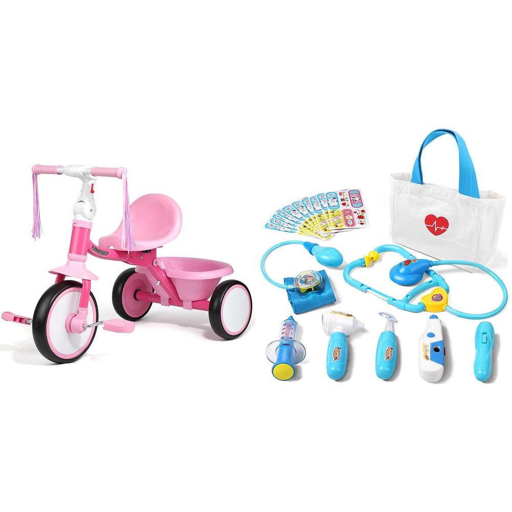 Liberry Foldable Toddler Tricycle Age 2 3 4 Years Old and Liberry Doctor Kit for Toddlers 3-5 Years Old, 18-Piece Kids Doctor Bag Pretend Play Toys