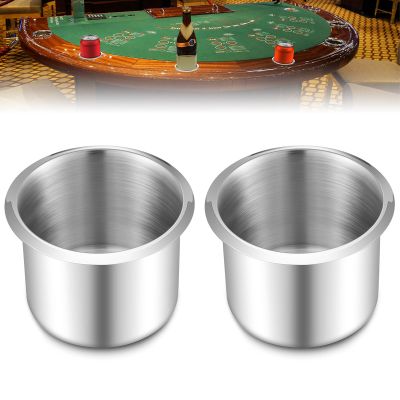 2 Pcs Tessco Table Cup Holder Inserts Stainless Steel Drop in Drink Cup Holder Insert Metal Poker Game Table Accessories for Casino Desk Car Trucks Boat Sofa Cupholder Storage