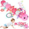 Baby Girls Toys 6-12 Months - Infant 6-in-1 Sensory Music Animal Stuffed Caterpillar Toy with Rattle & Mirror Crinkle for Tummy Time, Newborn 0 3 6 9 12 18 Shower Gifts Soothing Companion Toys, Pink view 1