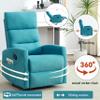 360 Swivel Rocker Chair for Nursery, 60" Glider Recliner Nursery Chair for Adults, Metal Base, 0-90 Footrest, High Back, Deep Seat, Upholstered Fabric, 2 Side Pockets (Blue) view 4
