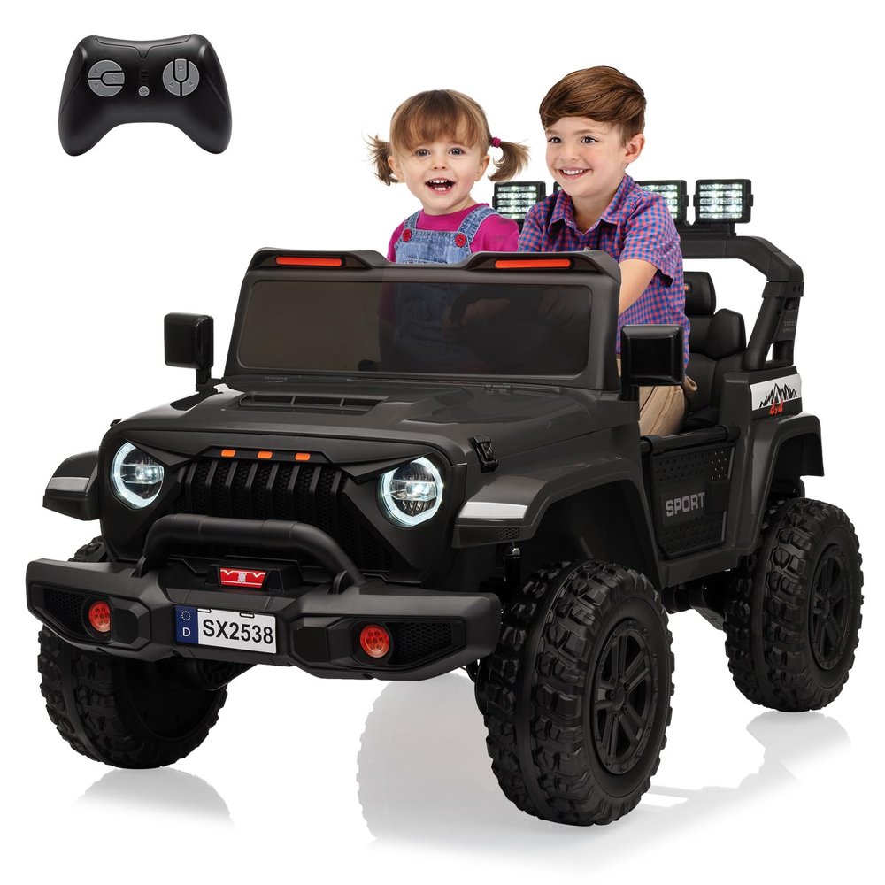 24V Ride On Car with Remote Control, 2 Seater Electric Toys for Big Kids w/20 Wide Seat, 4WD Power Truck Wheels, 4200W Motors, Storage, Soft Start, Vehicles for Girls, Black
