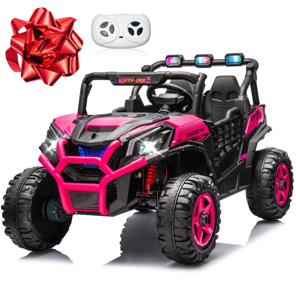 24V 2 Seater Ride on Car for Kids, MOEYURO 800W Powered UTV Toy, 5MPH Large Side by Side Electric Car w/Remote, Bluetooth, LED Light, 3 Speeds, Music, Spring Suspension, Storage, Gift for Kids, Pink