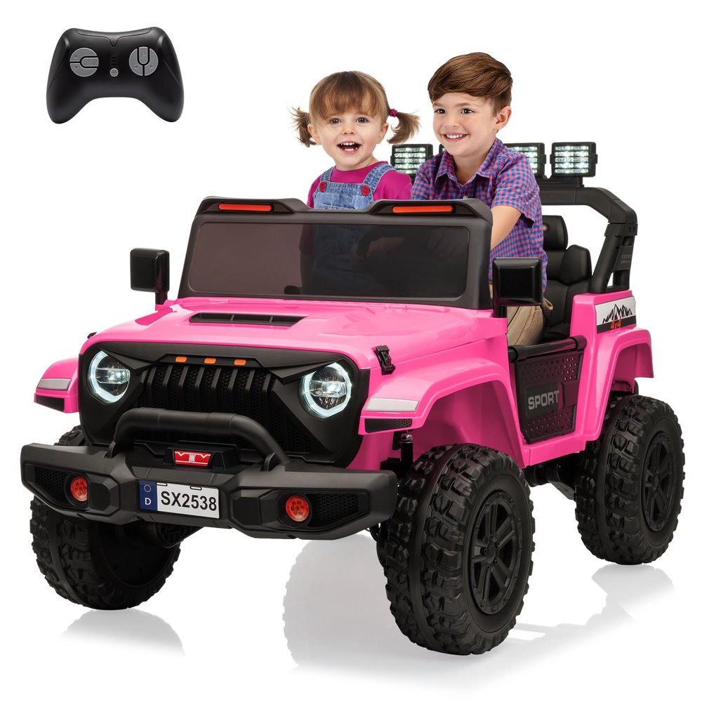 24V Ride On Car with Remote Control, 2 Seater Electric Toys for Big Kids w/20 Wide Seat, 4WD Power Truck Wheels, 4200W Motors, Storage, Soft Start, Vehicles for Girls, Pink