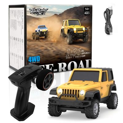 VoleRusher RC [4WD Edition 1/36 Scale Mini RC Crawler Car, Toys for Age 8-14 Old Birthday Gifts, Micro RC Truck 44 Small Cars with Off Road Full Proportional RTR 2.4GHz Remote - Yellow