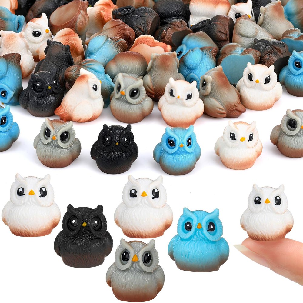 Weysat 100 Pcs Mini Resin Owls Miniature Figurines Tiny Resin Owls Garden Accessories Supplies Animals for Garden Micro Landscape Plant Pots Bonsai Craft Decor