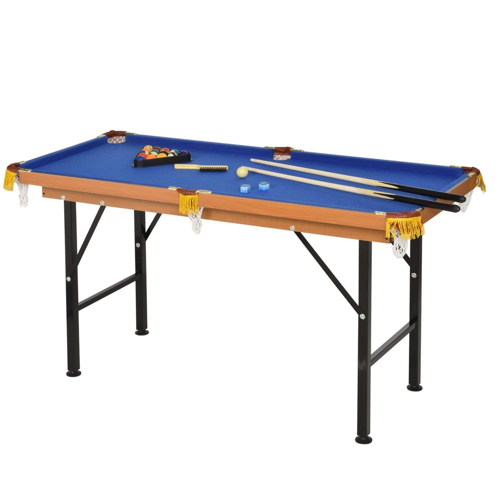55" Portable Folding Billiards Table Game Pool Table for Whole Family Number Use with Cues, Ball, Rack, Chalk, Blue