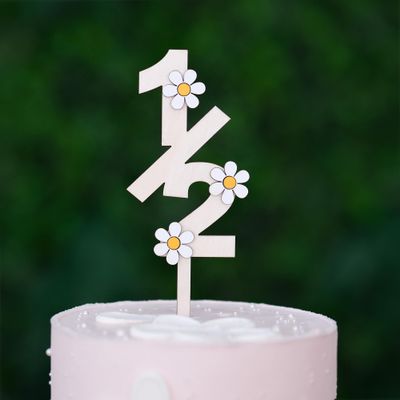 1/2 Daisy Wooden Cake Topper Happy Half Birthday Decorations 6 Months Party Supplies