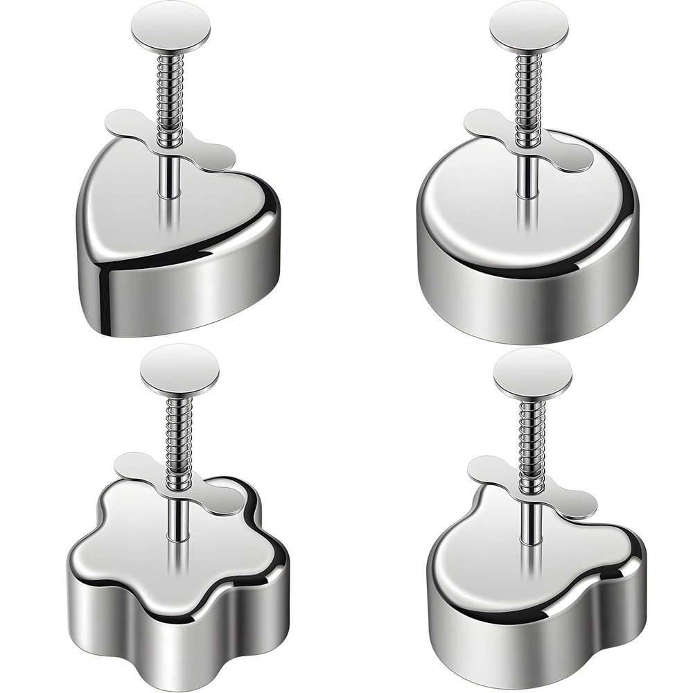 Kronabelle 4 Pack Stainless Steel Rice Ball Molds with Bear, Flower, Heart & Round Designs for Kids Snacks & Burgers