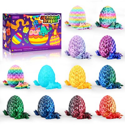 Impossmaker 12PCS 3D Printed Crystal Dragon Eggs with Dragon Inside, Colorful Fun Toys Fidget Toys, Fun Easter Basket Stuffers for Kids, Teens & Adults, Unique Fantasy Decor