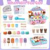 Atoylink Wooden Ice Cream Toys for Kids Pretend Play Food Toys with Scoop & Menu & Fake Money, Ice Cream Cart Play Store Toys for Toddlers Girls 3 4 5 6 Year Old Gift view 2