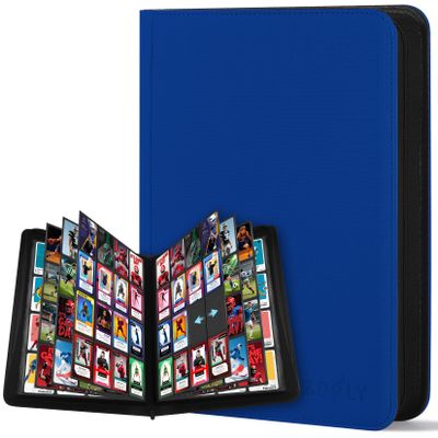 16 Pocket Card Binder, 1000+ Premium Zip Trading Card Binder, Double-sided Side Loading Card Collection Binder Album, Durable Leather Cover, Ringless Card Folder for Gifts, MTG, TCG, Sport Cards, Blue
