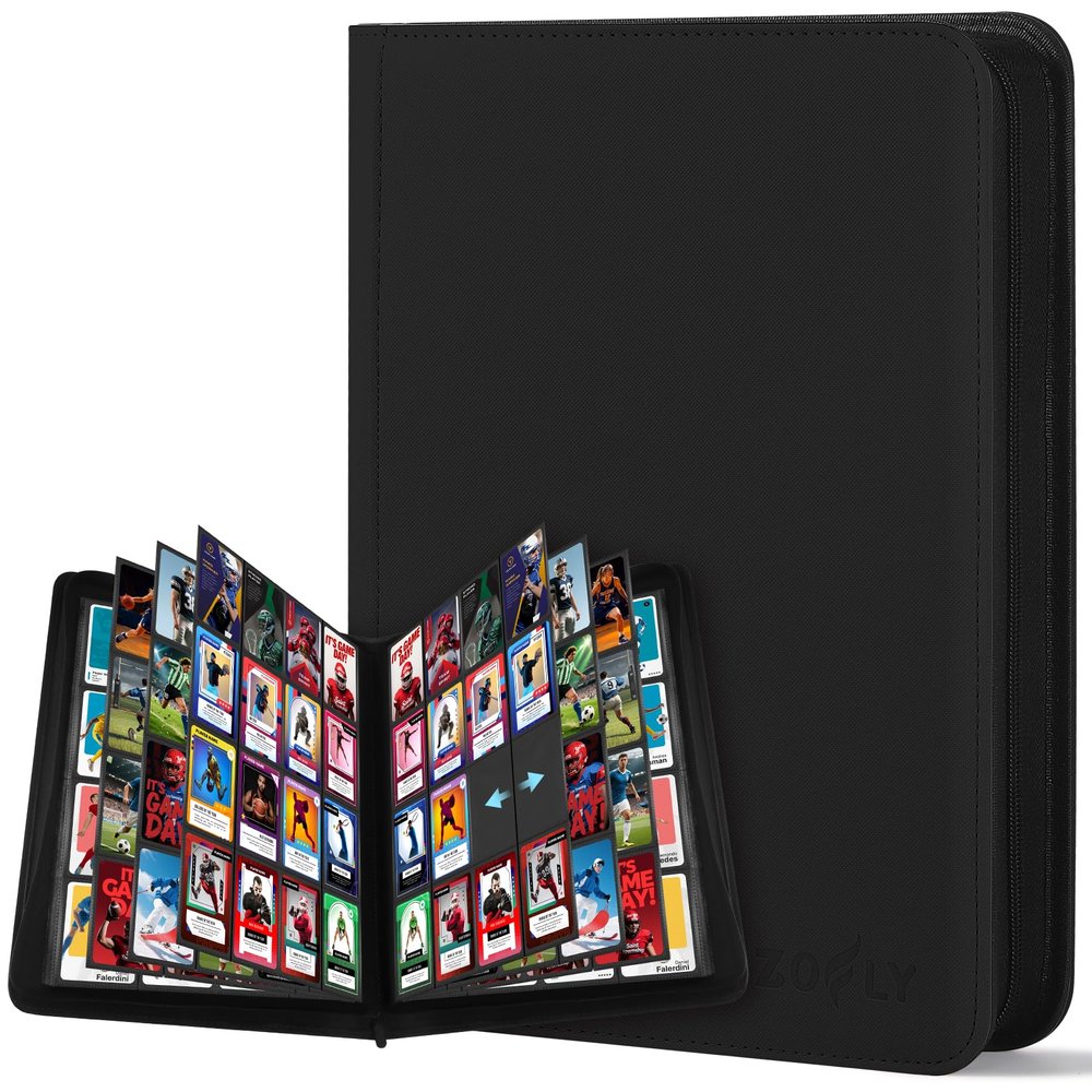 1000+ Pockets Trading Card Binder, 16 Pockets Zipper Binder Card Album, 32 Pack Double-sided Side Loading Non-Ring Card Binder, Card Holder Folders for MTG, TCG, Game Cards & Sports Cards, Black