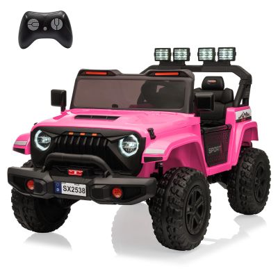 24V Electric Ride On Car for Kids, 4WD 20.5" 2-Seater Riding Vehicle Toy with 5.9" Extendable Legroom, EVA Tires, LED Lights, Music, Parental Remote Control for 3-8 Years Children Toddlers, Pink