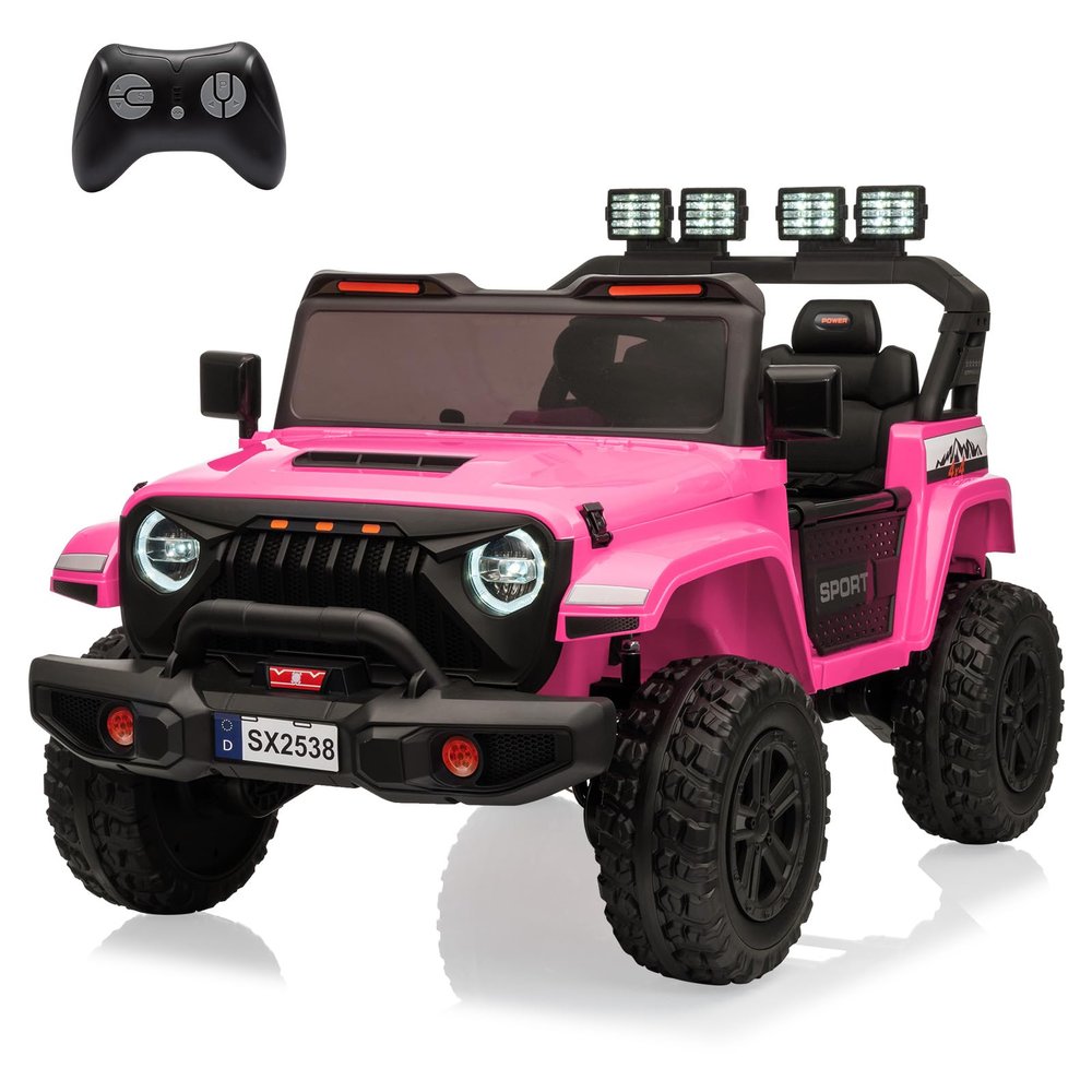 24V Electric Ride On Car for Kids, 4WD 20.5" 2-Seater Riding Vehicle Toy with 5.9" Extendable Legroom, EVA Tires, LED Lights, Music, Parental Remote Control for 3-8 Years Children Toddlers, Pink