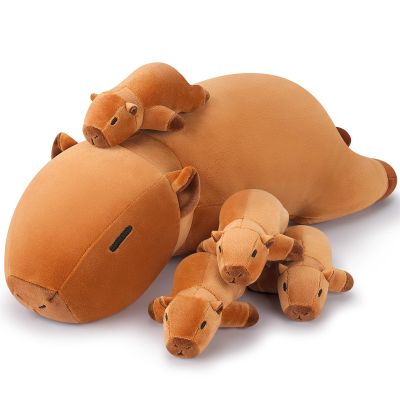 5 PCS Capybara Plush Stuffed Animal Family-Capybara Plush, 20" Large Mommy Plushies with 4 Baby Plushie Toy for Kids, Kawaii Body Pillow Christmas Birthday Gifts for Kids Boys Girls