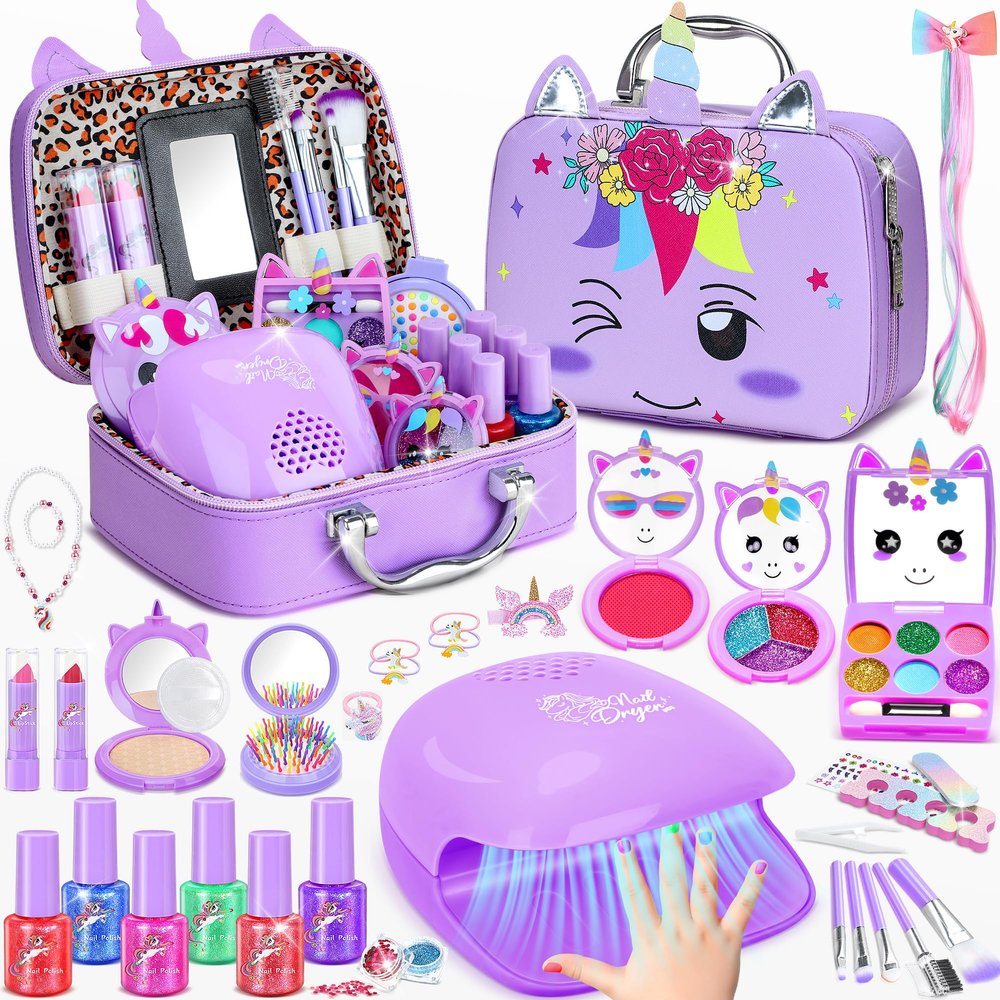 PERRYHOME Kids Makeup Kit for Girl, Kids Nails Polish Set for Girls, Unicorn Real Washable Cosmetic Set, Non-Toxic Makeup Toys, 2026 New Princess Toys & Birthday Gifts for Girls for 3-12 Years Old