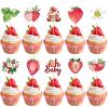 20 Pcs Cute Strawberry Cupcake Toppers - Perfect Strawberry Cake Decorations for Women & Girls' Fruit - Themed Birthday Parties, Baby Showers, Weddings and Other Festive Occasions view 1