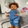 Anano 26" Extra Large Realistic Black Baby Boy Doll - Lifelike Biracial Reborn Toddler with Dark Skin Tone & Tightly Rooted Curly Hair, Denim Overalls + Shoes - Premium Silicone Doll for Kids 3+ view 1